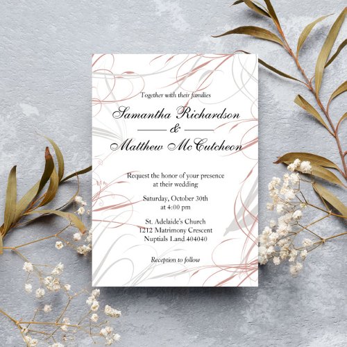 Blush and Grey Flourishes Wedding Invitation