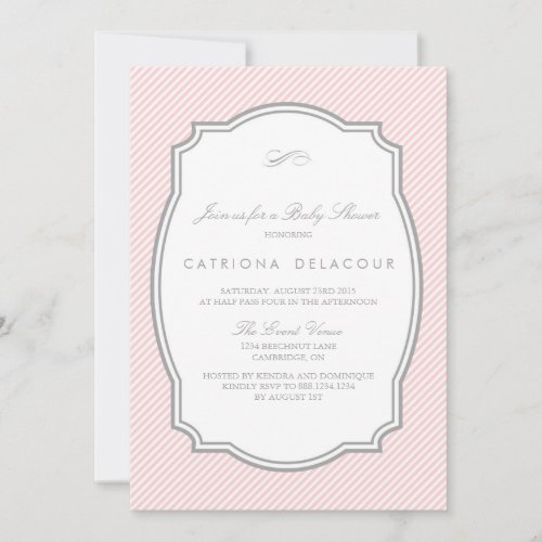 BLUSH AND GREY STRIPED BABY SHOWER INVITATION