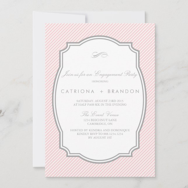 BLUSH AND GREY STRIPED ENGAGEMENT PARTY INVITATION (Front)