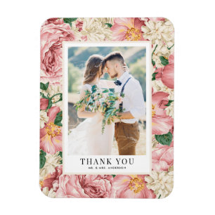 Blush and Ivory Flowers Photo Wedding Thank You Magnet