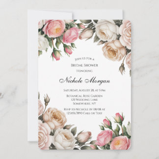 Blush and Ivory Rose Floral Bridal Shower Invitation