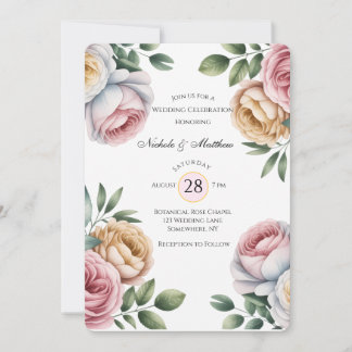 Blush and Ivory Rose Floral Wedding Celebration  Invitation