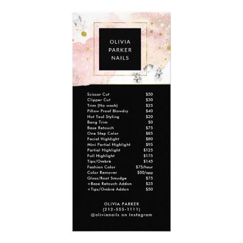 Blush and Marble  Salon Price List Services Rack Card