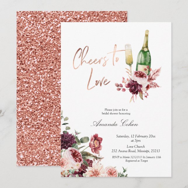 Blush and Marsala Cheers to Love Invitation (Front/Back)