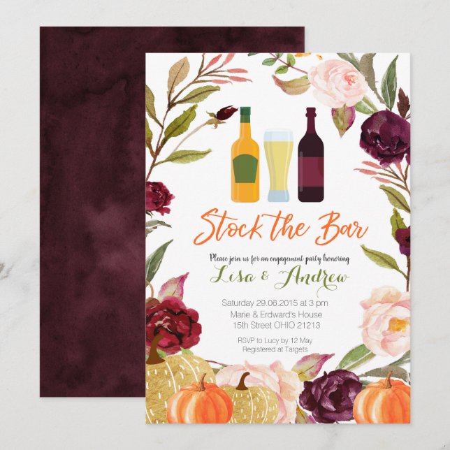 Blush and Marsala Pumpkin Stock the Bar Invitation (Front/Back)