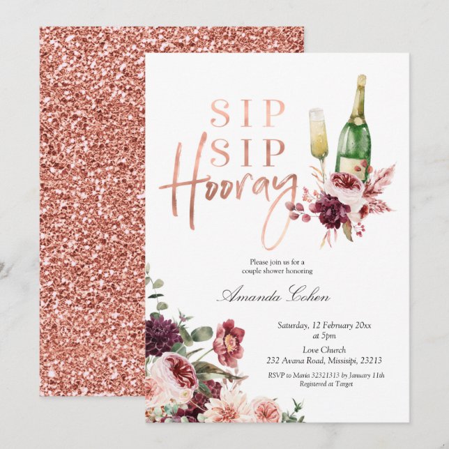 Blush and Marsala Sip Sip Hooray Invitation (Front/Back)