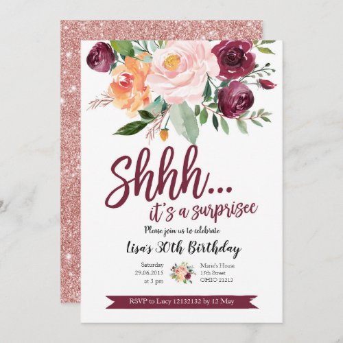 Blush and Marsala Surprise Birthday Invitation