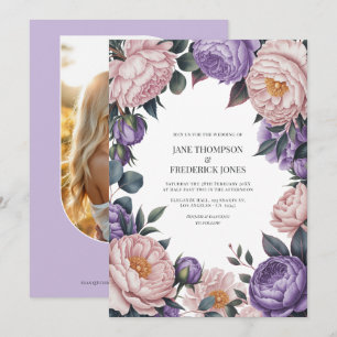 Blush and Mauve Watercolor Floral Wedding QR Code Invitation