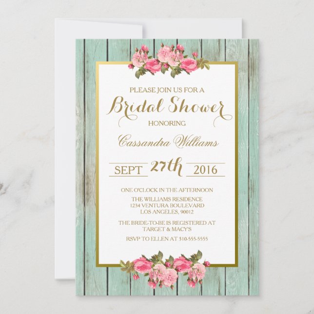 Blush and Mint - Bridal Shower Floral Invitation (Front)