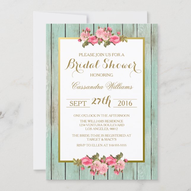 Blush and Mint - Bridal Shower Floral Invitation (Front)