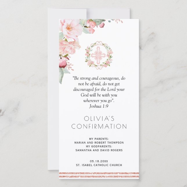 Blush and Mint Floral Confirmation Bookmark Favor Thank You Card (Front)