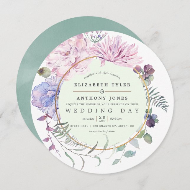 Blush and Mint Floral Geometric Wedding Invitation (Front/Back)