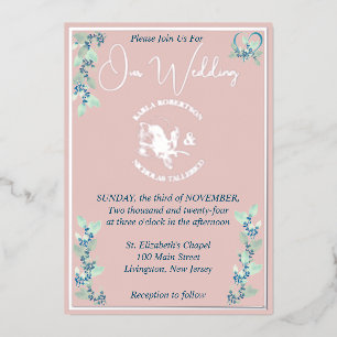 Blush and Mint Floral Pink Wedding Foil Invitation