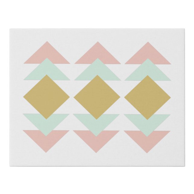 Blush and Mint Modern Geometric Triangle Art Faux Canvas Print (Front)