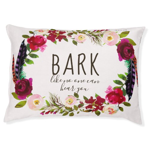 Blush and Name with Typography and Floral Wreath Pet Bed
