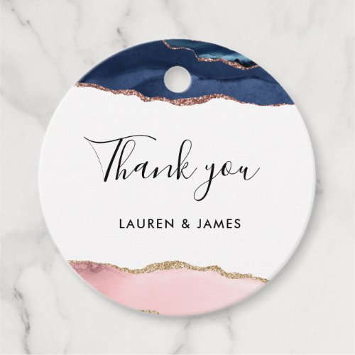 blush and navy agate gender reveal  favor tags