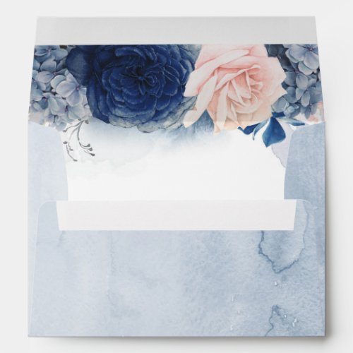 Blush and Navy Blue Romantic Modern Watercolor Envelope