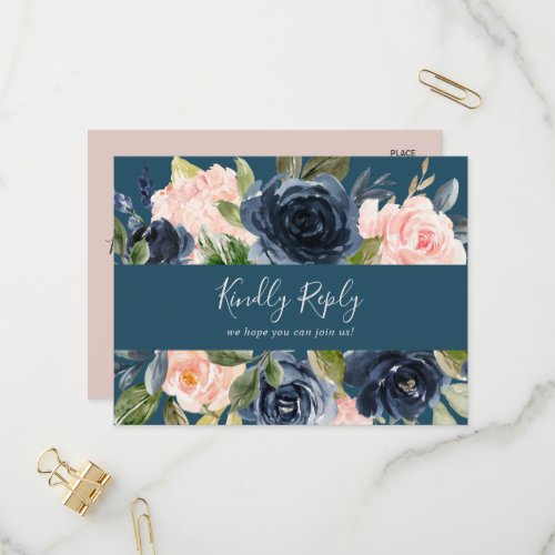 Blush and Navy Blue Song Request RSVP Postcard