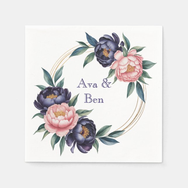 Blush and Navy Blue Wedding Napkins (Front)