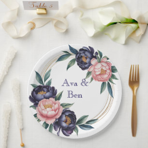 Blush and Navy Blue Wedding Paper Plates
