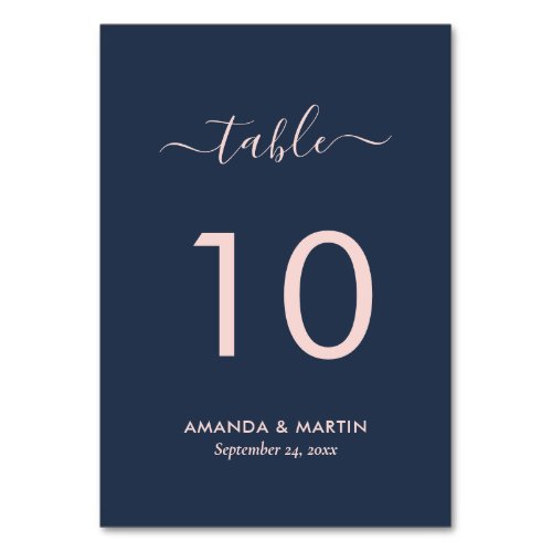 Blush and Navy Blue Wedding Table Number