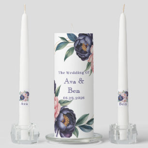 Blush and Navy Blue Wedding Unity Candle Set