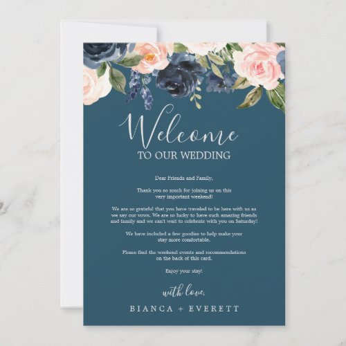 Blush and Navy Blue Welcome Letter  Itinerary
