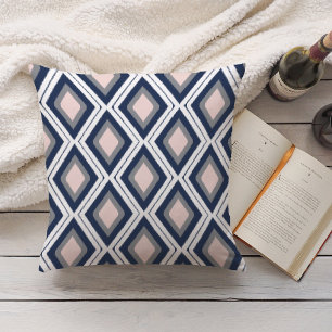 Blush and Navy Diamond Ikat Pattern Throw Pillow