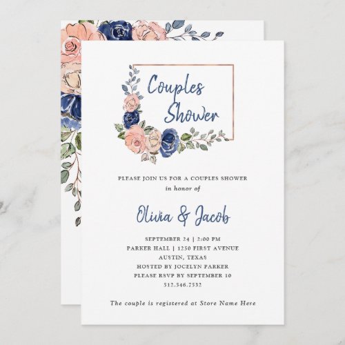 Blush and Navy Floral Geometric  Couples Shower Invitation