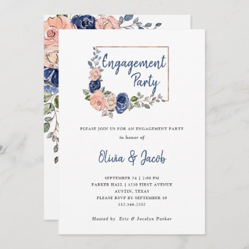 Blush and Navy Floral Geometric  Engagement Party Invitation