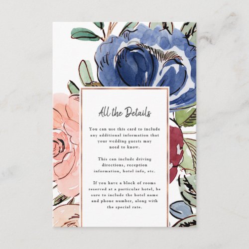 Blush and Navy Floral Geometric  Guest Details Enclosure Card