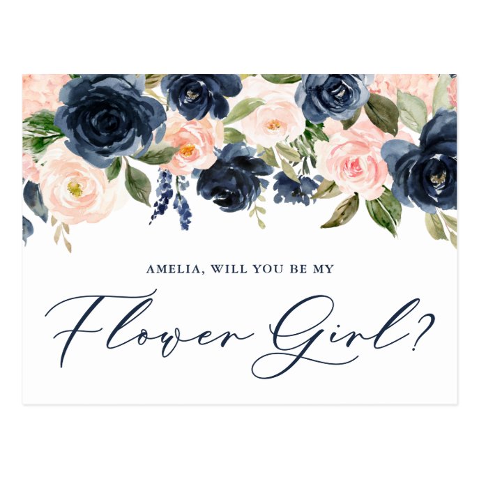 Blush and Navy Floral Will You Be My Flower Girl Postcard