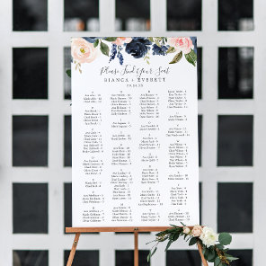 Blush and Navy Flowers Alphabetical Seating Chart Foam Board