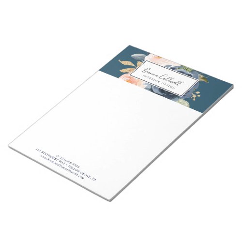 Blush and Navy Flowers  Blue 85 x 11 Business Notepad