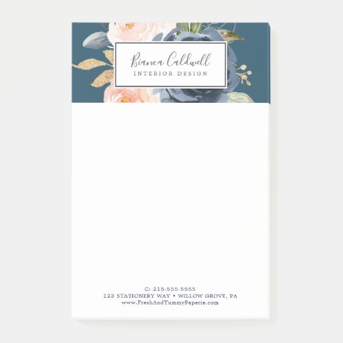 Blush and Navy Flowers  Blue Business Post_it Notes