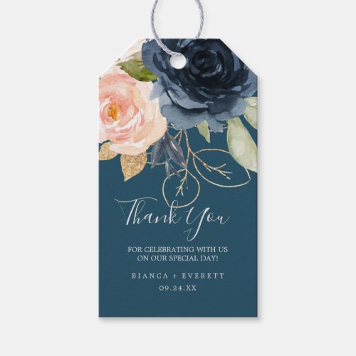 Blush and Navy Flowers  Blue Thank You Favor Gift Tags