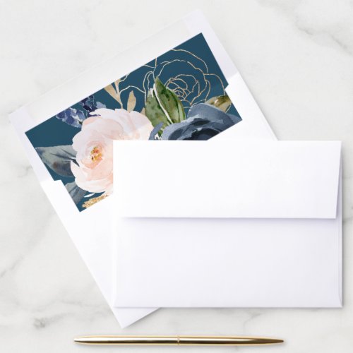 Blush and Navy Flowers | Blue Wedding Envelope Liner