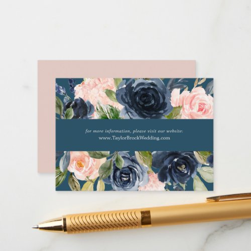Blush and Navy Flowers  Blue Wedding Website Enclosure Card
