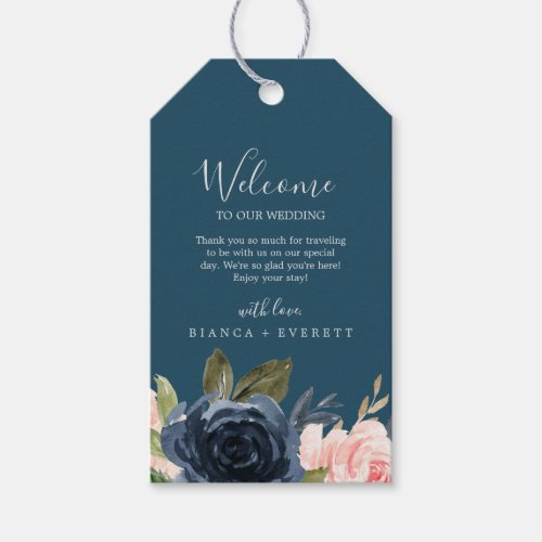 Blush and Navy Flowers  Blue Wedding Welcome Gift Tags