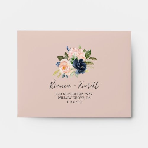 Blush and Navy Flowers  Pink Self_Addressed RSVP Envelope