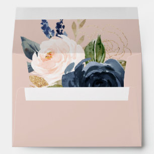 Blush and Navy Flowers Pink Wedding Invitation Envelope