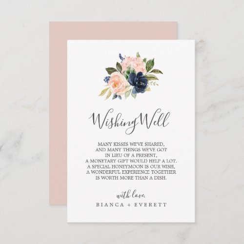 Blush and Navy Flowers Wedding Wishing Well Card