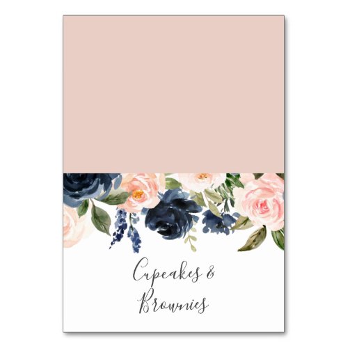 Blush and Navy Flowers  White Buffet Food Label Table Number