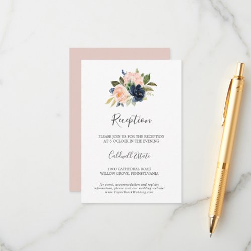 Blush and Navy Flowers White Reception Insert Card
