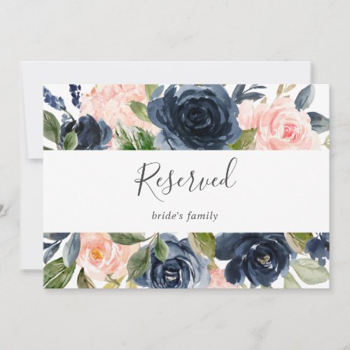 Blush and Navy Flowers  White Reserved Sign