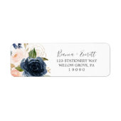 Blush and Navy Flowers White Return Address Label (Front)