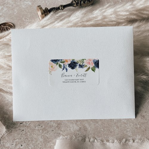 Blush and Navy Flowers  White RSVP Address Labels