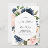Blush and Navy Flowers | White Sweet Sixteen Invitation (Front)