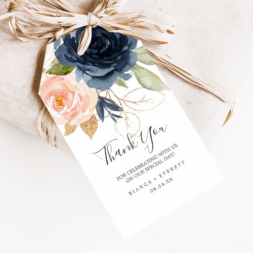 Blush and Navy Flowers  White Thank You Favor Gift Tags