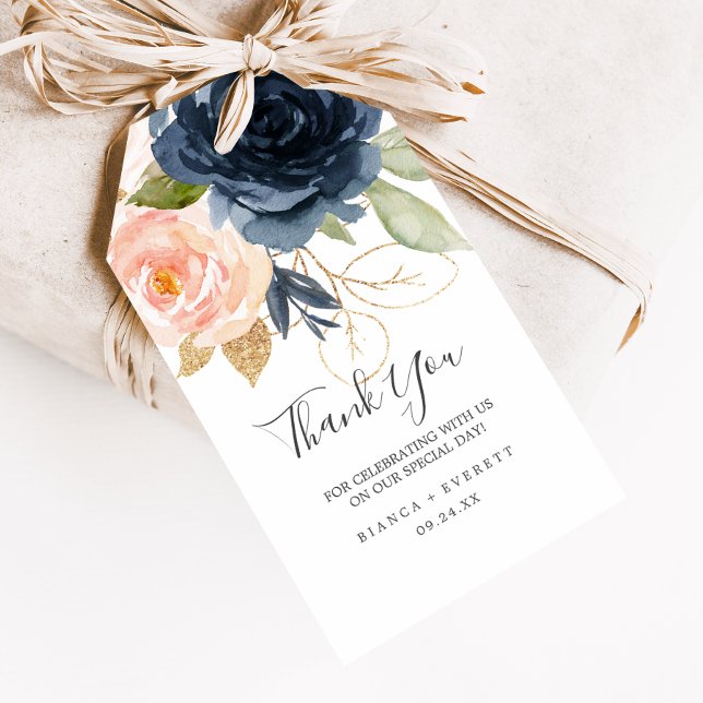 Blush and Navy Flowers | White Thank You Favor Gift Tags